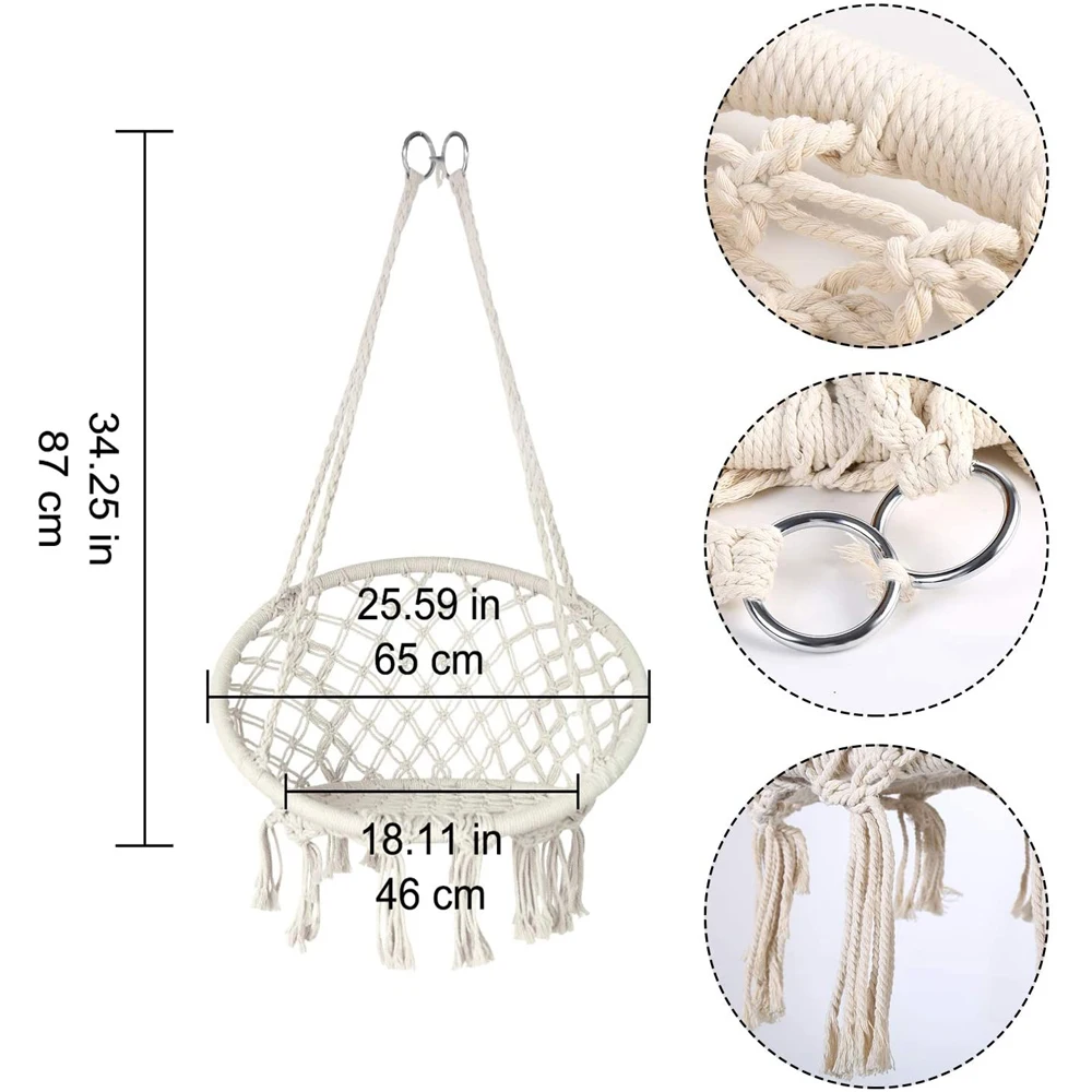Hammock Swing Chair, Handmade Knitted Macrame Hanging Swing Chair for Indoor,Bedroom,Yard,Garden- 230 Pound Capacity