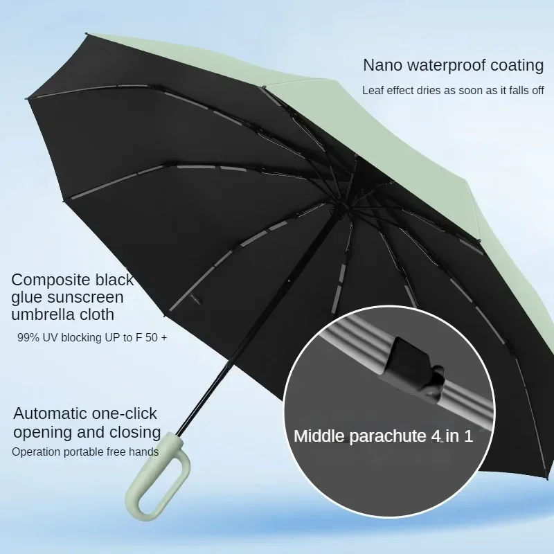 D-shaped Buckle Easy To Hang Hand Folding Umbrella, Sunshade Umbrella, Casual Waterproof Durable Compact Umbrella
