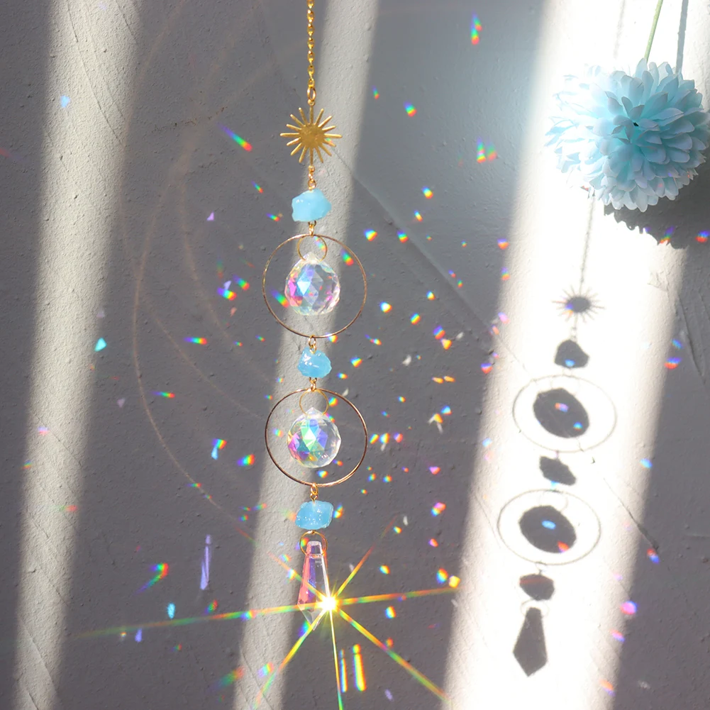 Prism Sun catcher Hanging Bead Crystals Wind Chime Pendant Moon Rainbow Catcher Chase Window Curtain Chandelier Home Decor