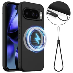 MagSafe Magnetic Liquid Silicone Shockproof Wireless Charging Soft Case Cover for Pixel 9 Pro (Black)