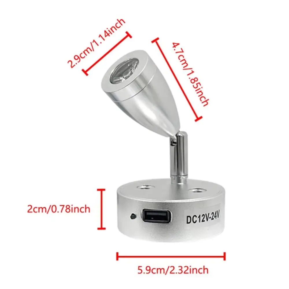 USB 전원 LED 독서등 벽걸이형 3W LED 스팟 조명 12-24V 실내등 모터홈 조명 침대 옆용
