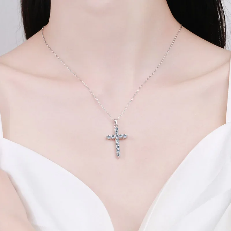Luxury Platinum Pt950 Necklace Women's Pendant 0.36/0.72/1.2/3.6CT Moissanite Diamond Cross Choker Clavicle Chain Fine Jewelry