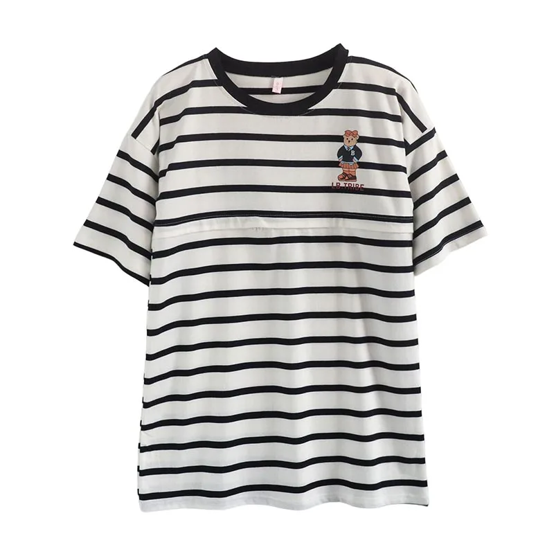 2024 Summer Maternity T Shirt Casual Breastfeeding Clothes Nursing Horizontal Zipper Lactation Top Soft Cotton Plus Size L-3XL 6