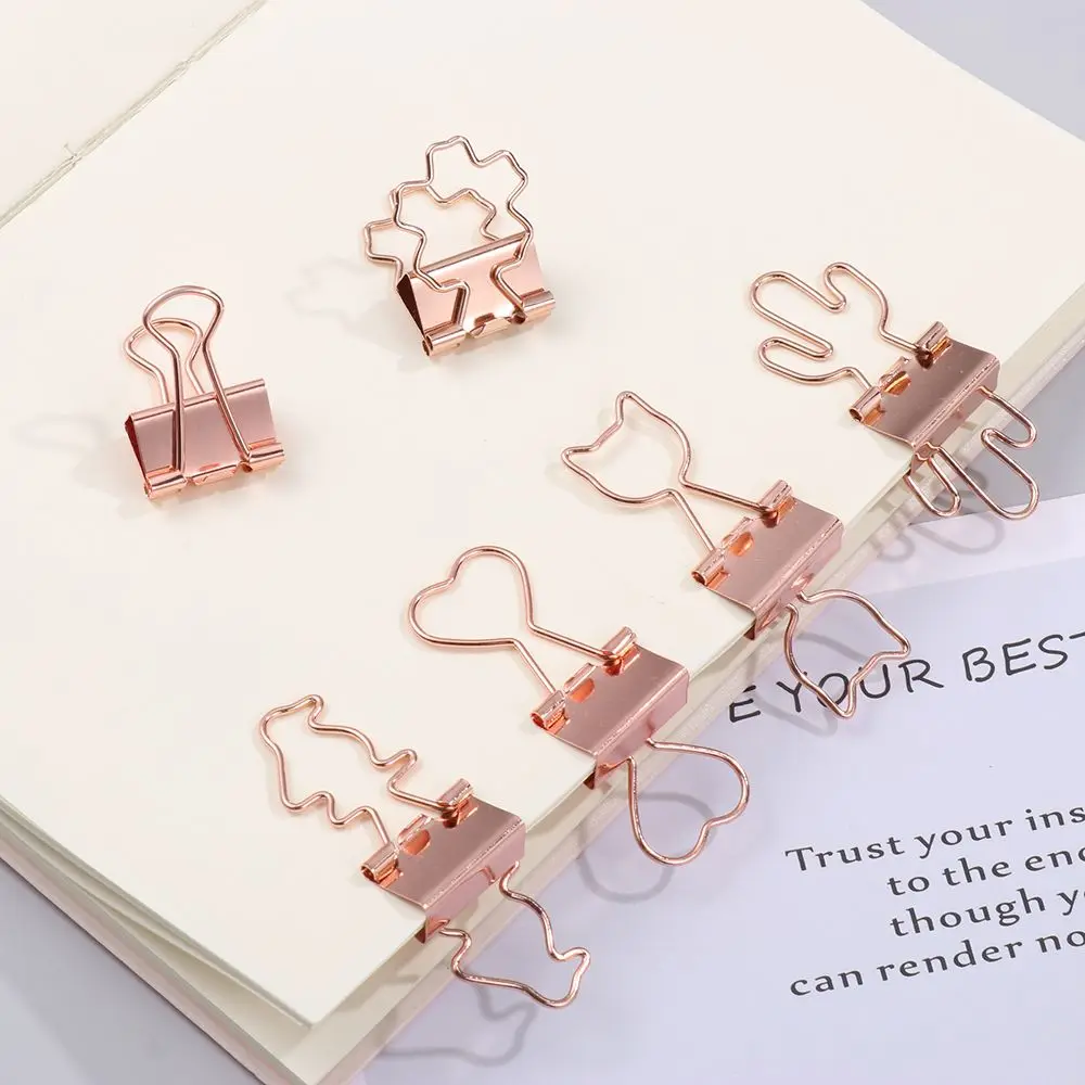 10pcs Kawaii Cat Heart Metal Paper Clip Rose Gold Binder Clips For Book Decorative Clip Set School Stationery Office Supplies