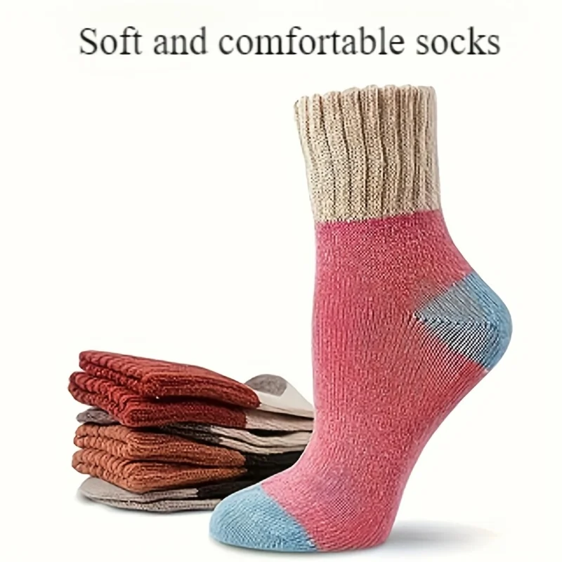 5Pairs Winter Warm Socks Thickened Knitted Thermal Crew Socks Fashion Anti-Cold Breathable Elastic Men Women Outdoor Sport Socks