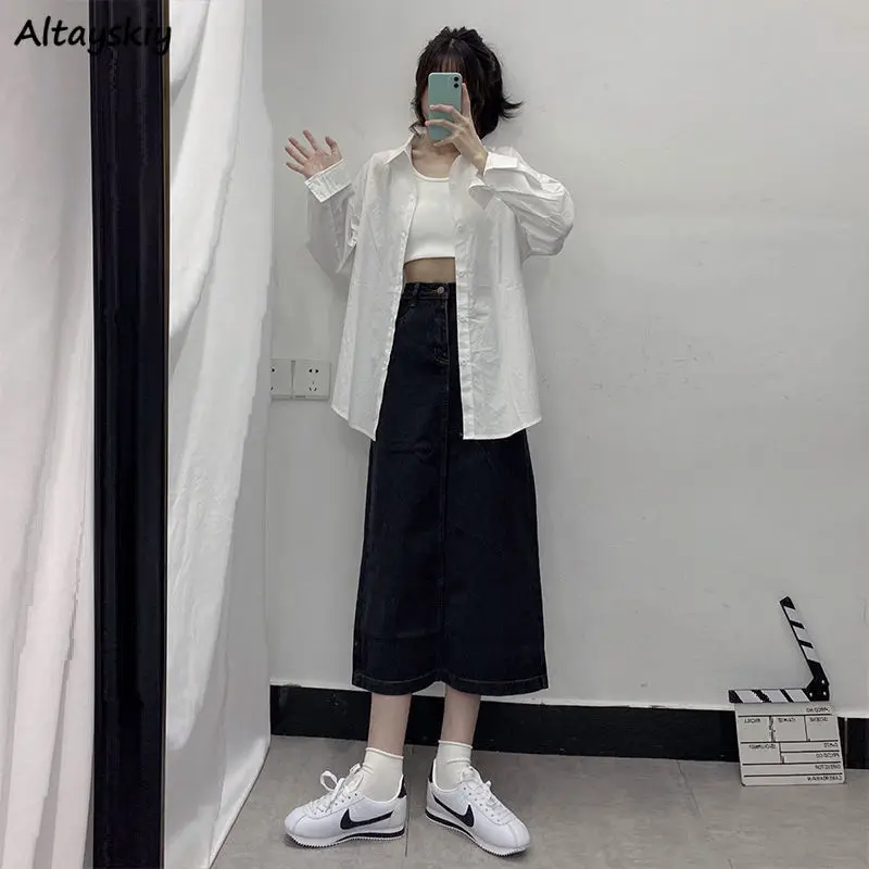 

Skirts Women Casual Denim Spring Mid-calf Straight All-match Elegant Streetwear Fashion Ulzzang High Waist Females Solid Vintage