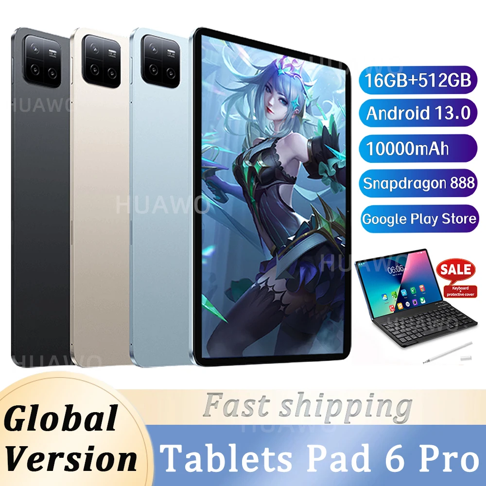 Tablet Pc Pad 6 Pro Android 13 Tablet 10.1 Pollici 16Gb Ram 512Gb Rom Snapdragon 888 4G Lte Telefonata Tablet Pc Wifi Tableta