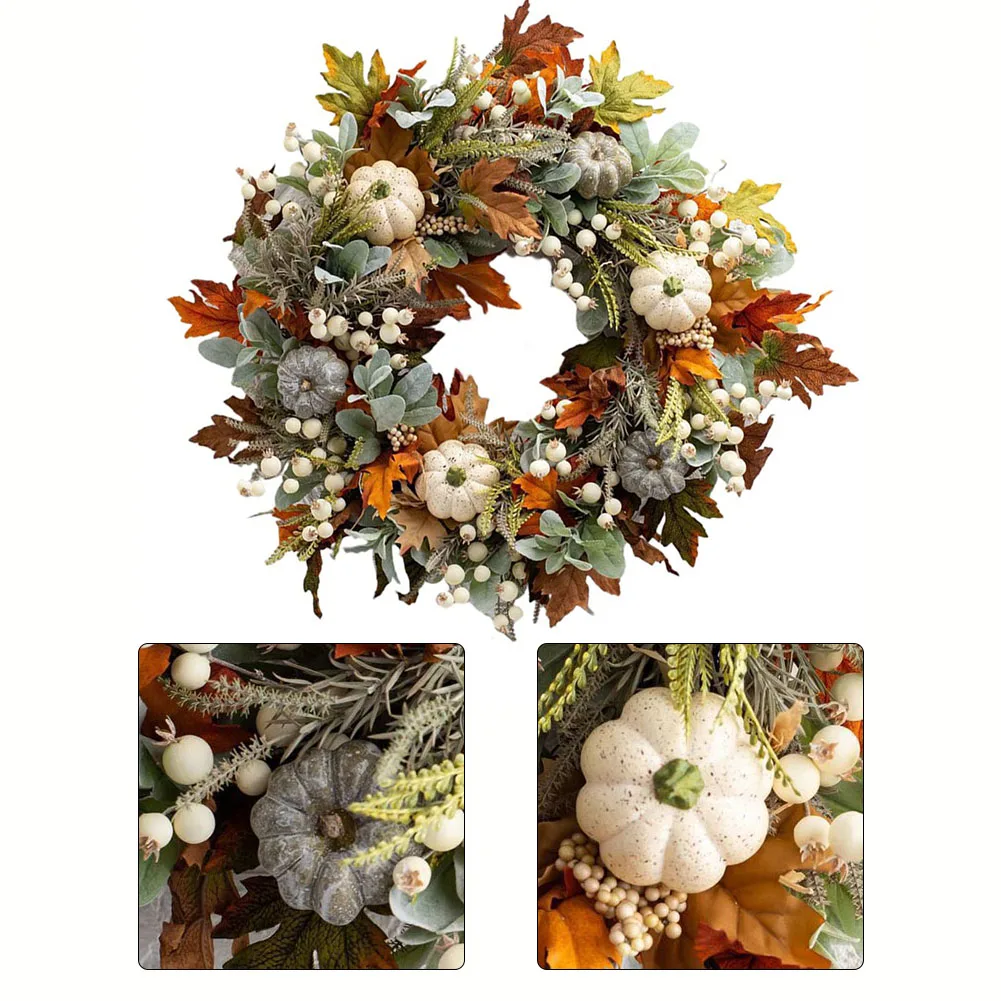 Halloween Simulation Wreath Thanksgiving Maple Leaf Pumpkin Wreath Artificial Wreath Door Decor Pendant Courtyard Garland.