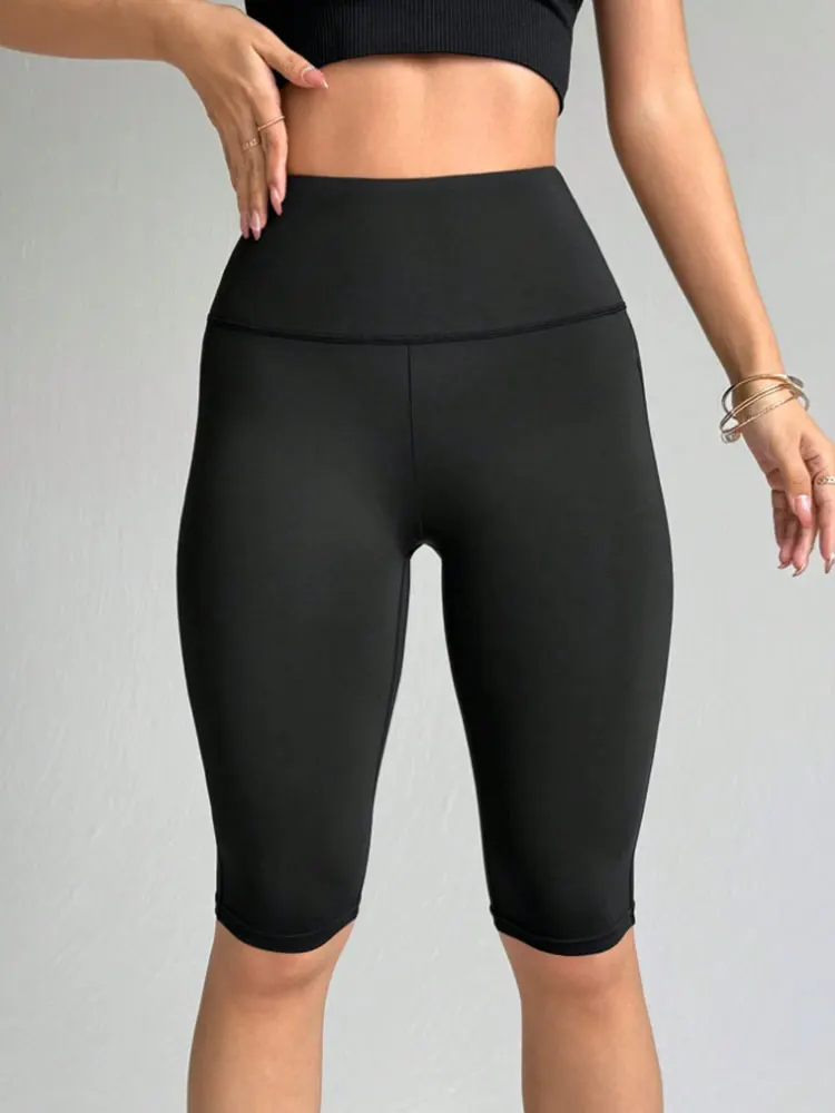 Women’s High Waist Solid Color Capri Sports Leggings Summer Cool Breathable Bottoms For Fitness Jogging Cycling Yoga Sweatpants 5