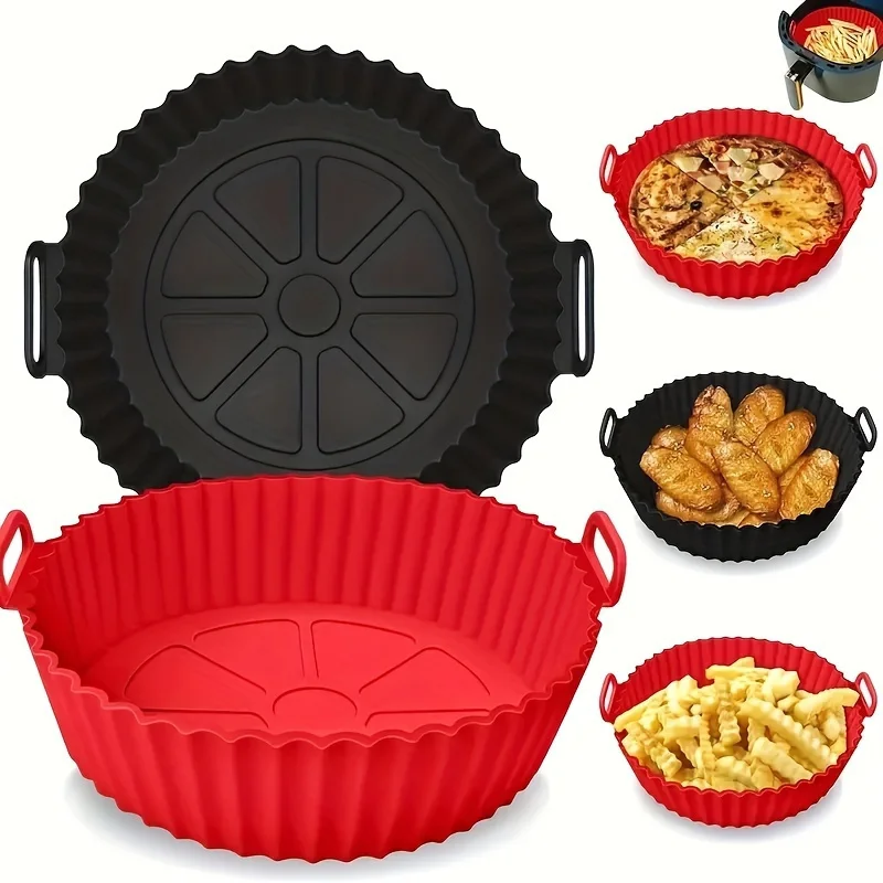1PC Silicone Air Fryer Baking Tray Circular Foldable Food Grade High Temperature Resistant and Easy to Clean Oven Mat silicone baking mat air fryer accessories air fryer baking tray air fryer silicone tray
