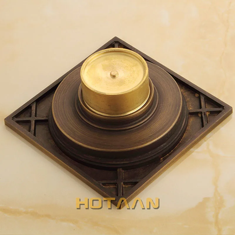 Antique Brass Carved Flower Art Bathroom Accessory Floor Drain Waste Grate 100mm*100mm floor drain