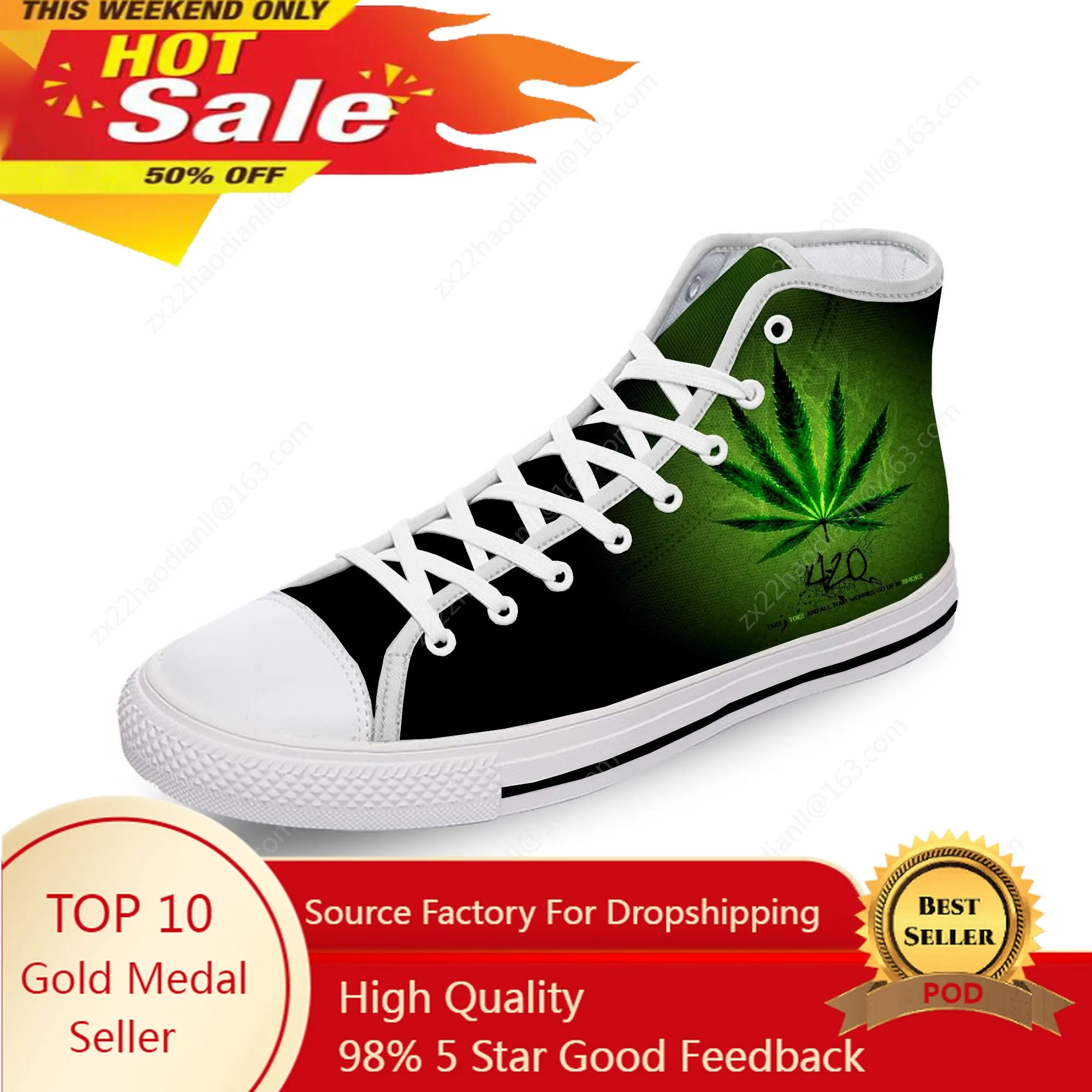Smoking 3D Weed Anime Funny Cool White Cloth Fashion 3D Print High Top Canvas Shoes Men Women Lightweight Breathable Sneakers