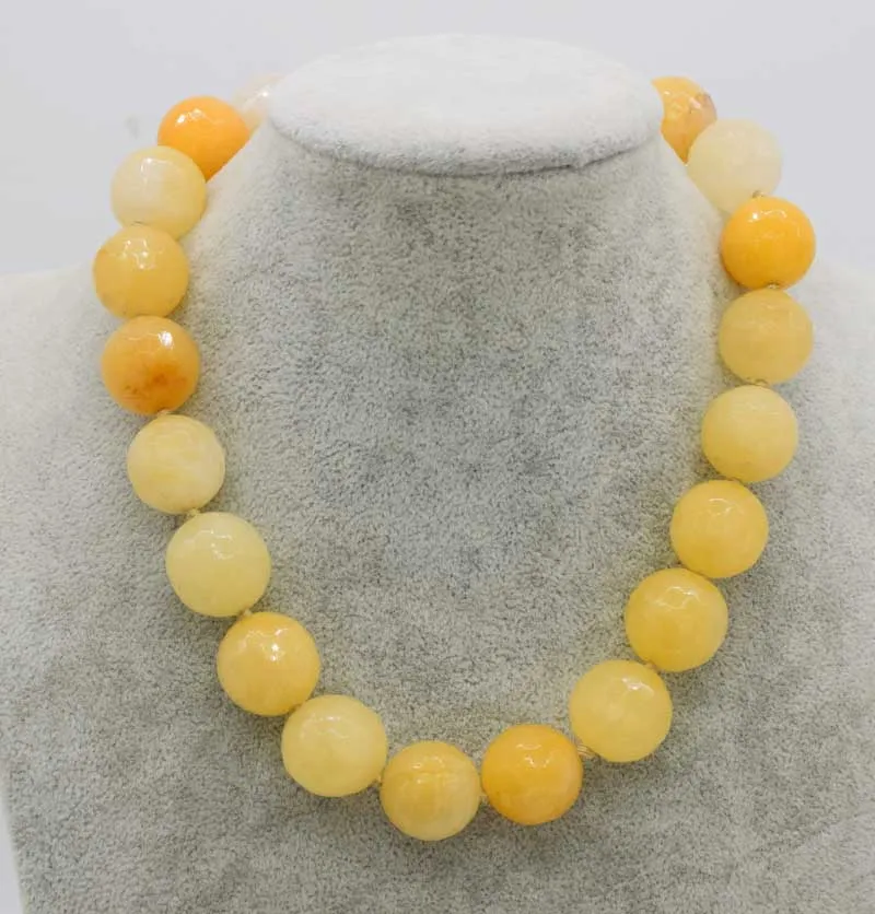 

wholesale 20mm yellow quartz faceted round necklace 17.5inch FPPJ nature beads xmas gift