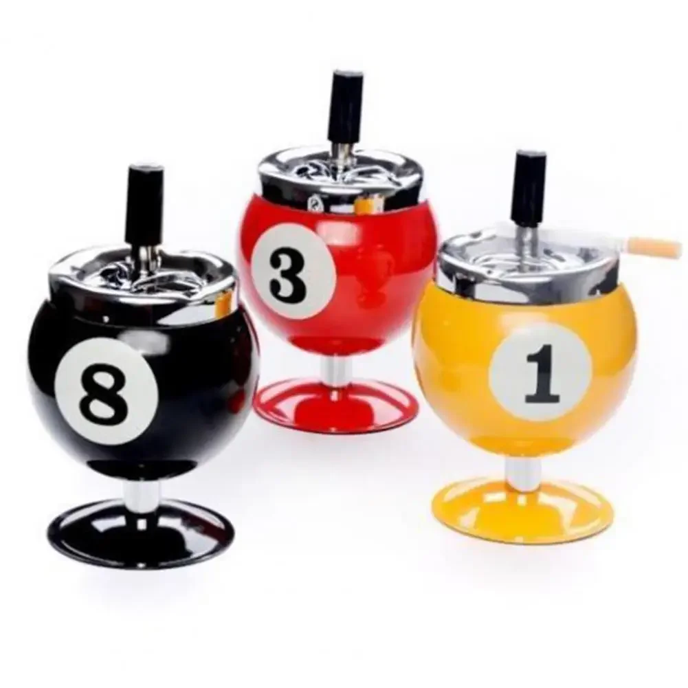 Cigarettes Ashtray Metal Ashtray Ash Case Large Windproof Heat Resistant Three Bayonets with Lid Fashion Pool Billiard Ball Design Ashtray Ornament for Men Gift