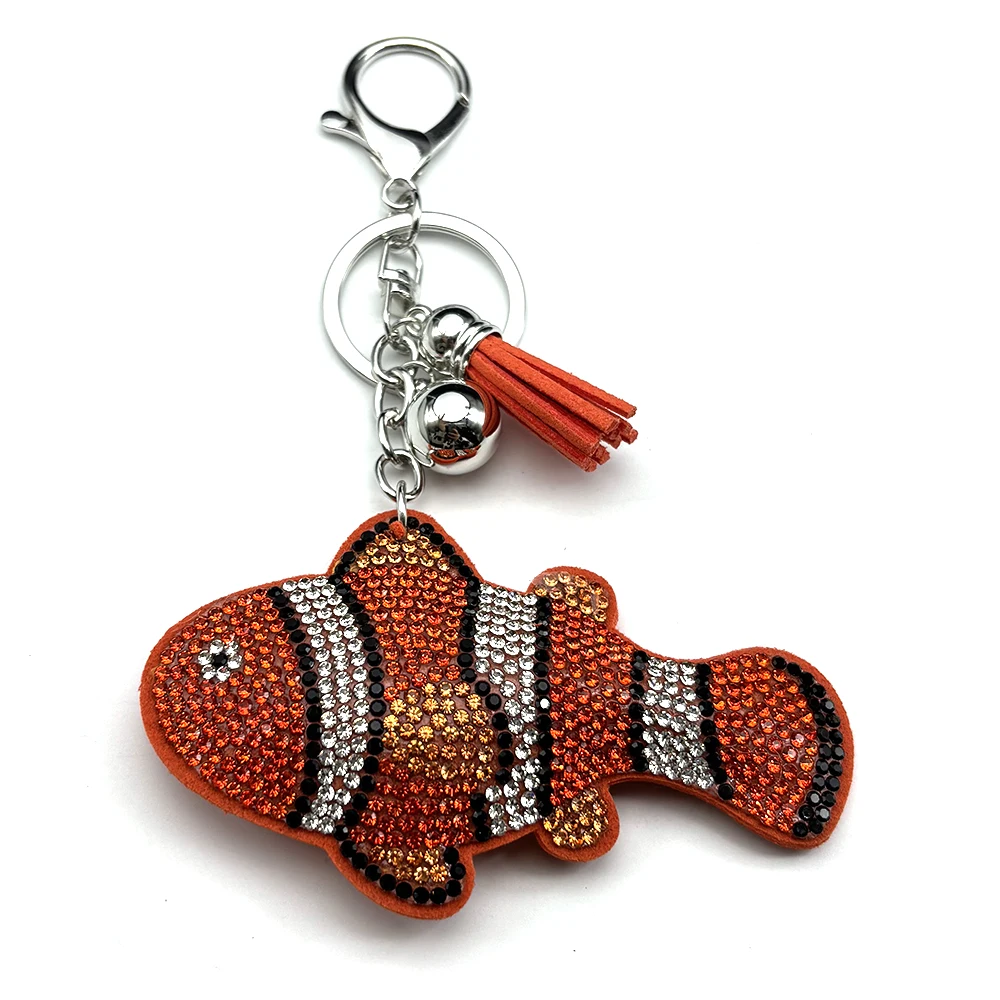 Schöner Clownfisch-Schlüsselanhänger in Orange für Damen und Herren, voller Kristallquasten, Ozeanfisch-Tier-Rucksack-Dekoration, Schmuck-Accessoire – Detail 7