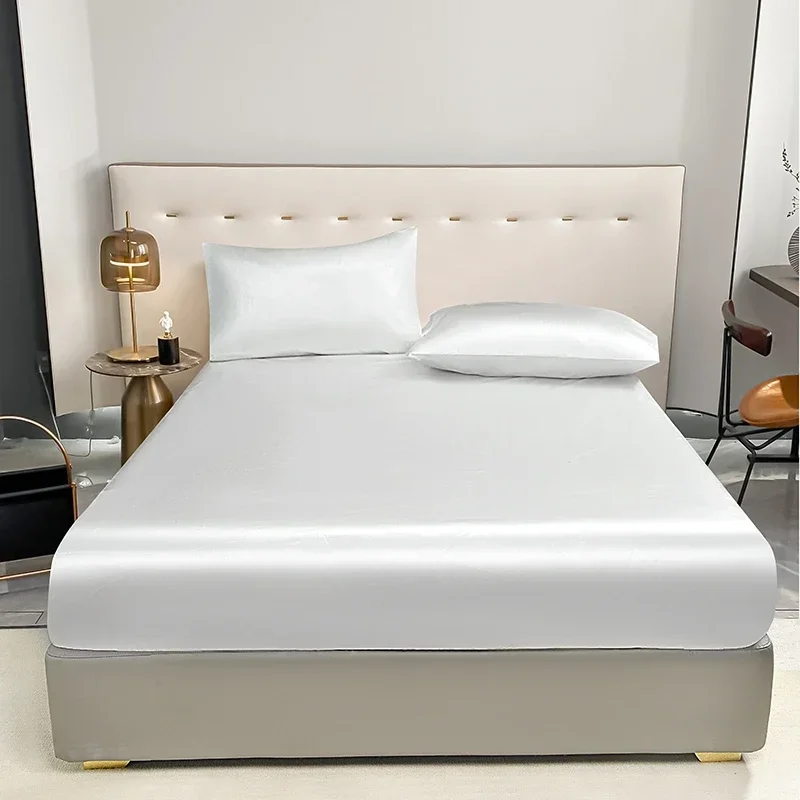 Stylish Satin Waterproof Bed Fitted Sheet - Premium Quality, Easy Clean, Secure Fit for Twin/Full/King/Queen Mattresses 2