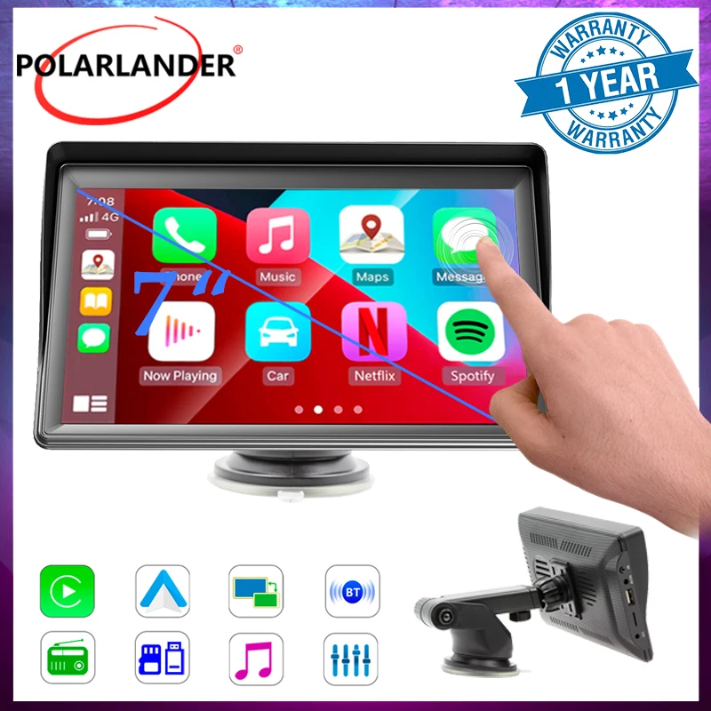 

7" Car Stereo Carplay/Android Auto Car Multimedia Player Bluetooth 5.1 Mirror Link Touch Screen Wireless Monitor USB/TF/FM