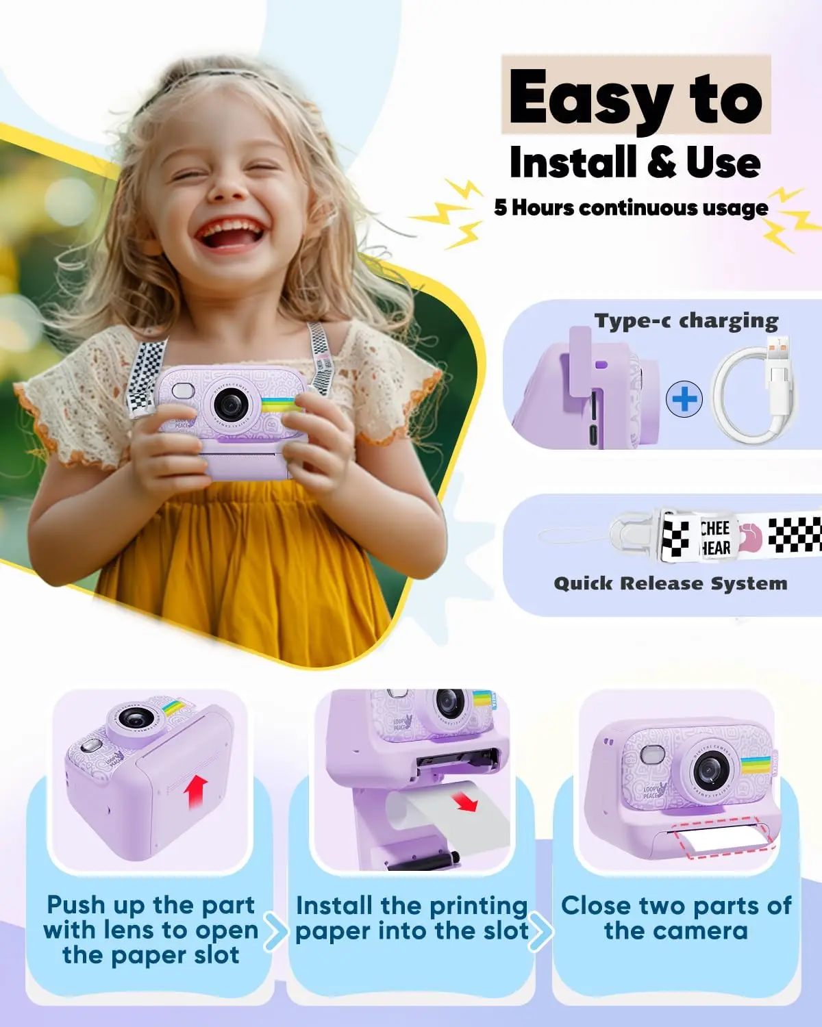Digital Camera For Kids 2.0 Inch Screen Instant Print