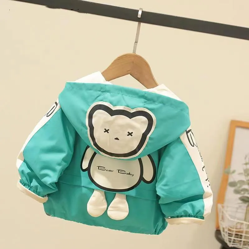 

2023 New Spring Boys Hooded Jacket Children Toddler Autumn Cartoon Zipper Shirt Fall Baby Boy Bear Fashion Clothing 12M-6T Kids