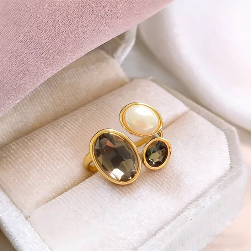 2026 Neuer Gotischer Grauer Elliptischer Kristall-Metall-Offener Ring für Damen Modischer Luxus-Schmuck Hochzeitsgeschenk Zeigefinger-Accessoire – Detail 6