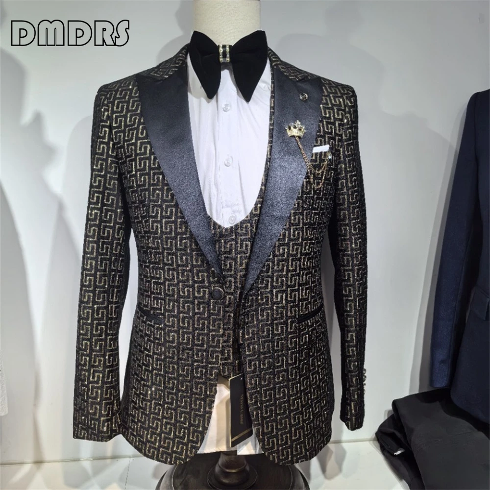 3 Pieces Smart Suits For Men Notched Lapel Single Button Tuxedo Slim Fitting Retroflex Men's Formal Suit Set Jacket Vest Pants