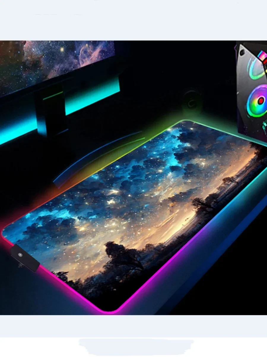 RGB 갤럭시 LED 밀키 웨이 마우스 패드, 게이밍 액세서리, XL 카펫, PC 게이머 컴플리토 컴퓨터 키보드 데스크 매트, 마우스 패드 