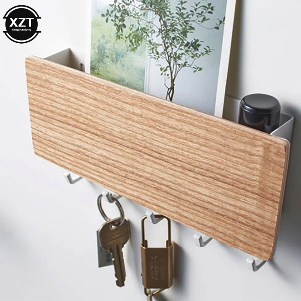 Wall Hanging Bamboo Key Hanger Holder Wall Organizer Rectangle Key Rack Hooks Coat Hooks Home Decoration Coat Hanger 2