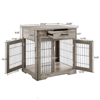 Furniture Style Dog Crate End Table with Drawer, Pet Kennels with Double Doors, Dog House Indoor Use,29.9''x24.8''x30.71'' 6