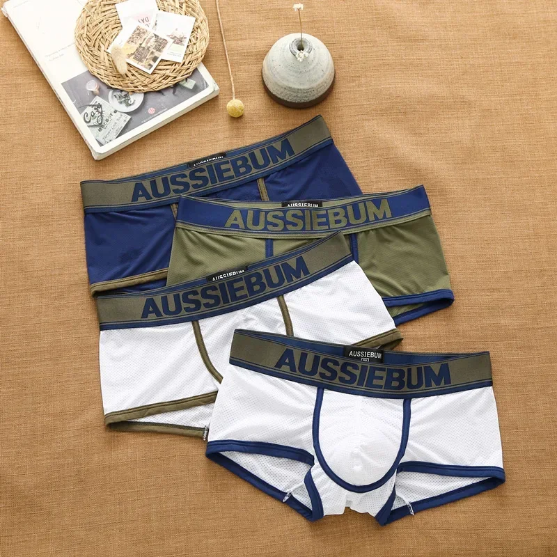 Men's mesh underwear low waist fashion breathable mesh pocket letter youth Boxers 2