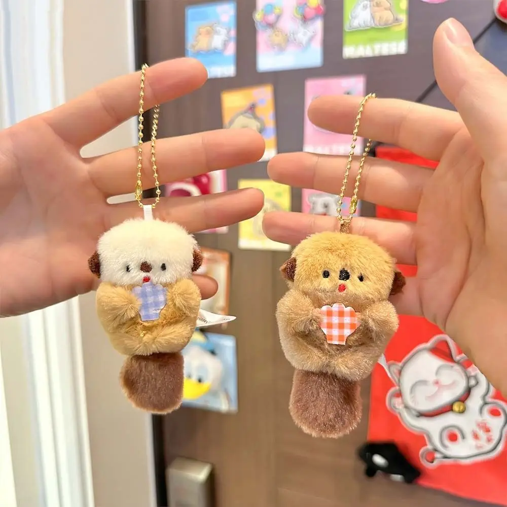 Creative Doll Otter Hold Shell Key Chain Korean Style Trinket Backpack Charms Cartoon Plush Anime Key Ring Gift