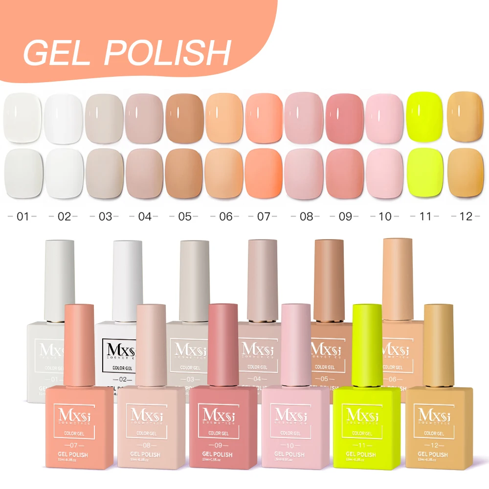 Mxsi 12Pcs/Set 15ml Sparkly Red Pink Gel Nail Polish Glitter Semi Permanent Nail Art LED UV Gel Varnish Nail Supplies 2