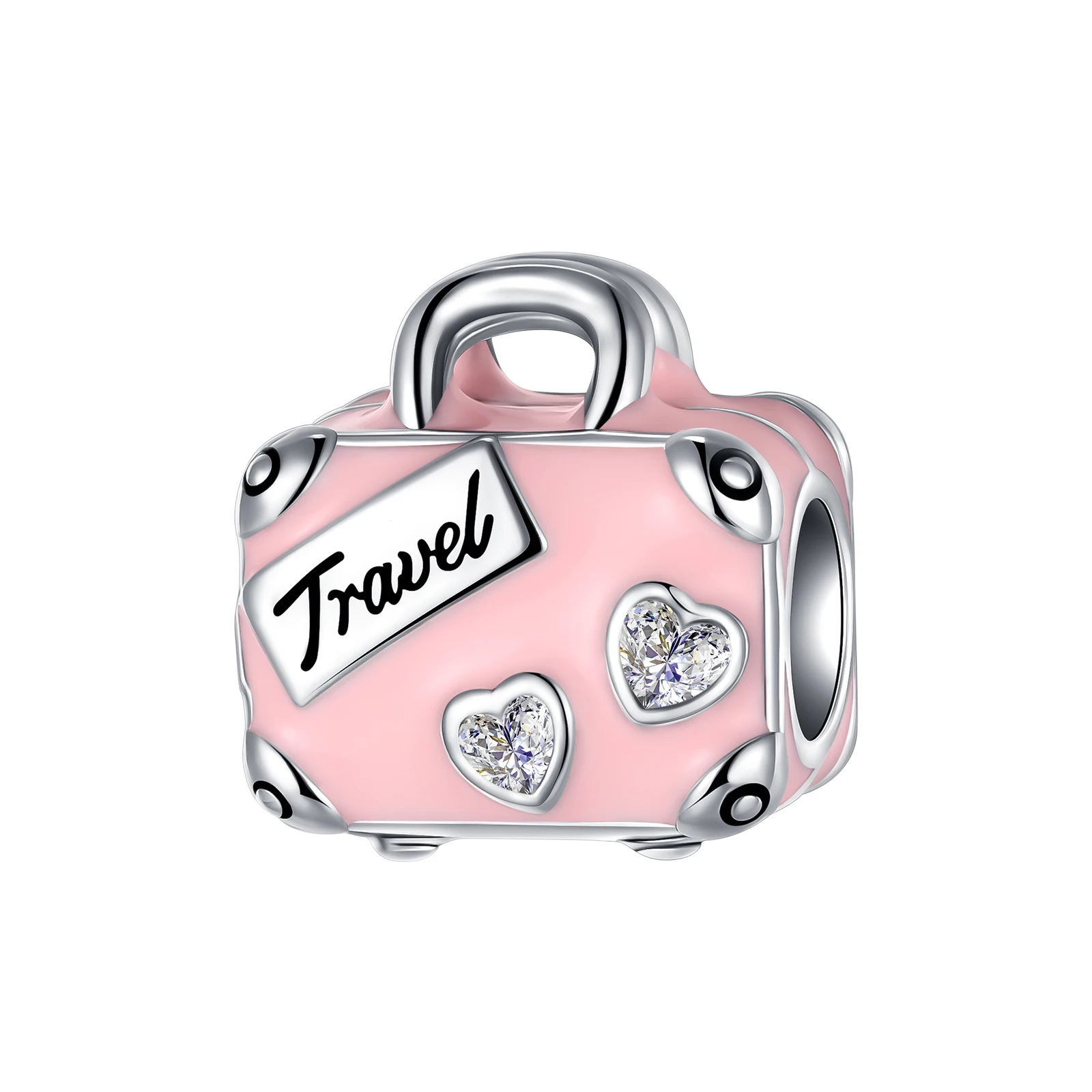 

925 Sterling Silver Travel Case Love Travel Pink Beads Charm Fit Original Pandora Charms Bracelets Women DIY Jewelry Making Gift