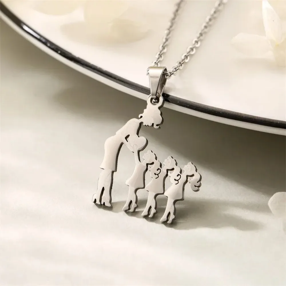 Mom Daughter Family Necklace Stainless Steel Chain Children Kid Silver Color Pendant Necklaces Jewelry Women Mother's Day Gift