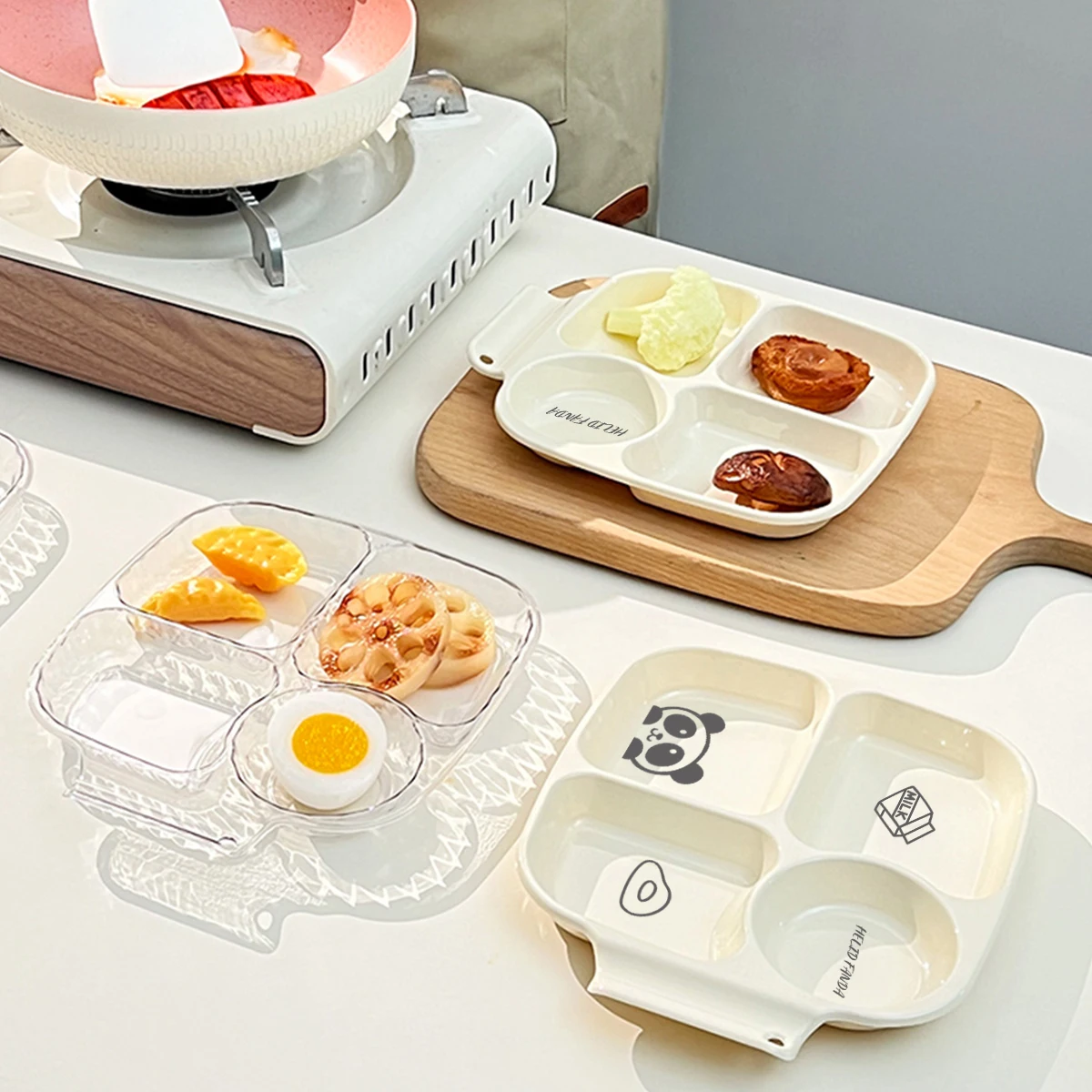 Square Plastic Divided Dinner Plate Portion Control Food Plate Stackable Salad 4 Compartments Fat Reducing