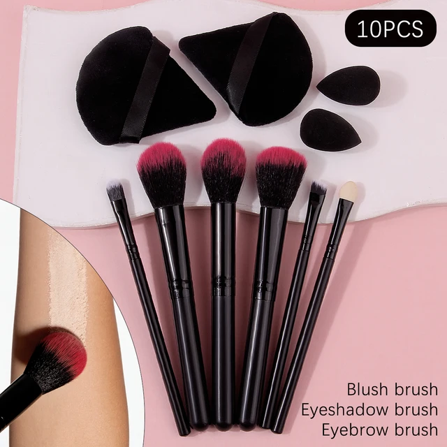 10PCS multi-functional makeup brush set + makeup fan-shaped powder puff + Soft mini sponge egg travel portable beauty tool