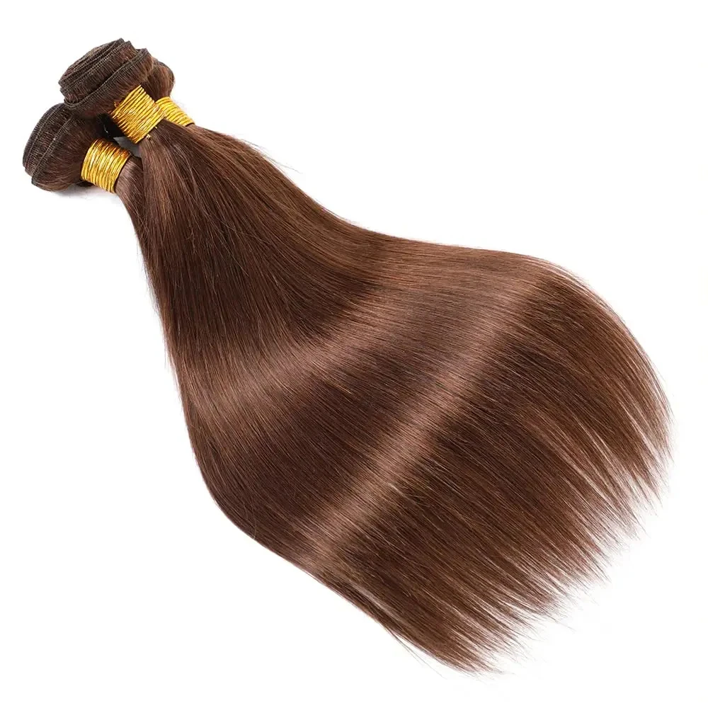 Color #4 Bone Straight Human Hair Extension Chocolate Brown Peruvian 100% Human Hair 1/3 Bundles Deal Weave Remy Extensions