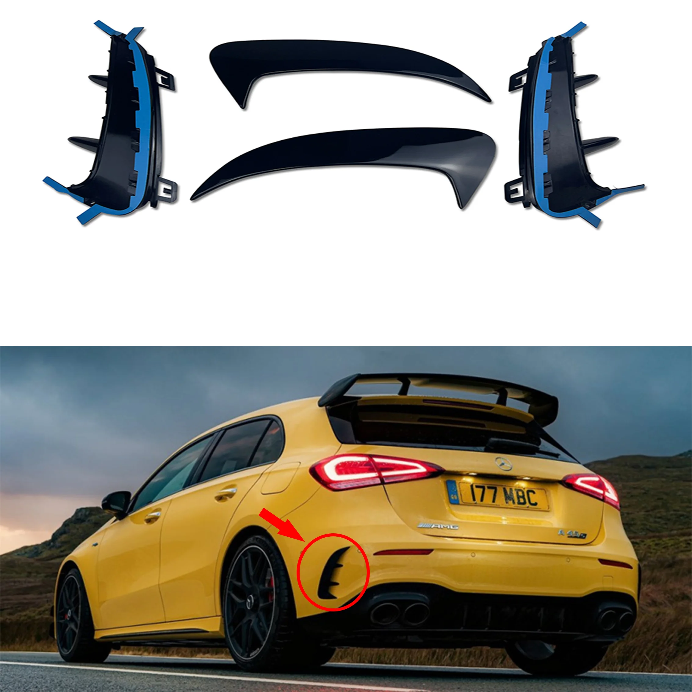 Paar hintere Klappen Stoßstange Spoilder Canards Splitter für Mercedes Benz W177 AMG Line Fließheck A180 A200 A220 A160 A250 A35 2019 – Detail 2