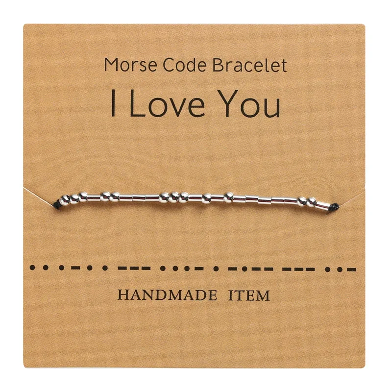 Trendy Morse Code Bracciale Donna Fatto A Mano Regolabile Oro Argento Colore Rame Bead Bff Friend I Love You Gioielli Bijoux Per Regalo
