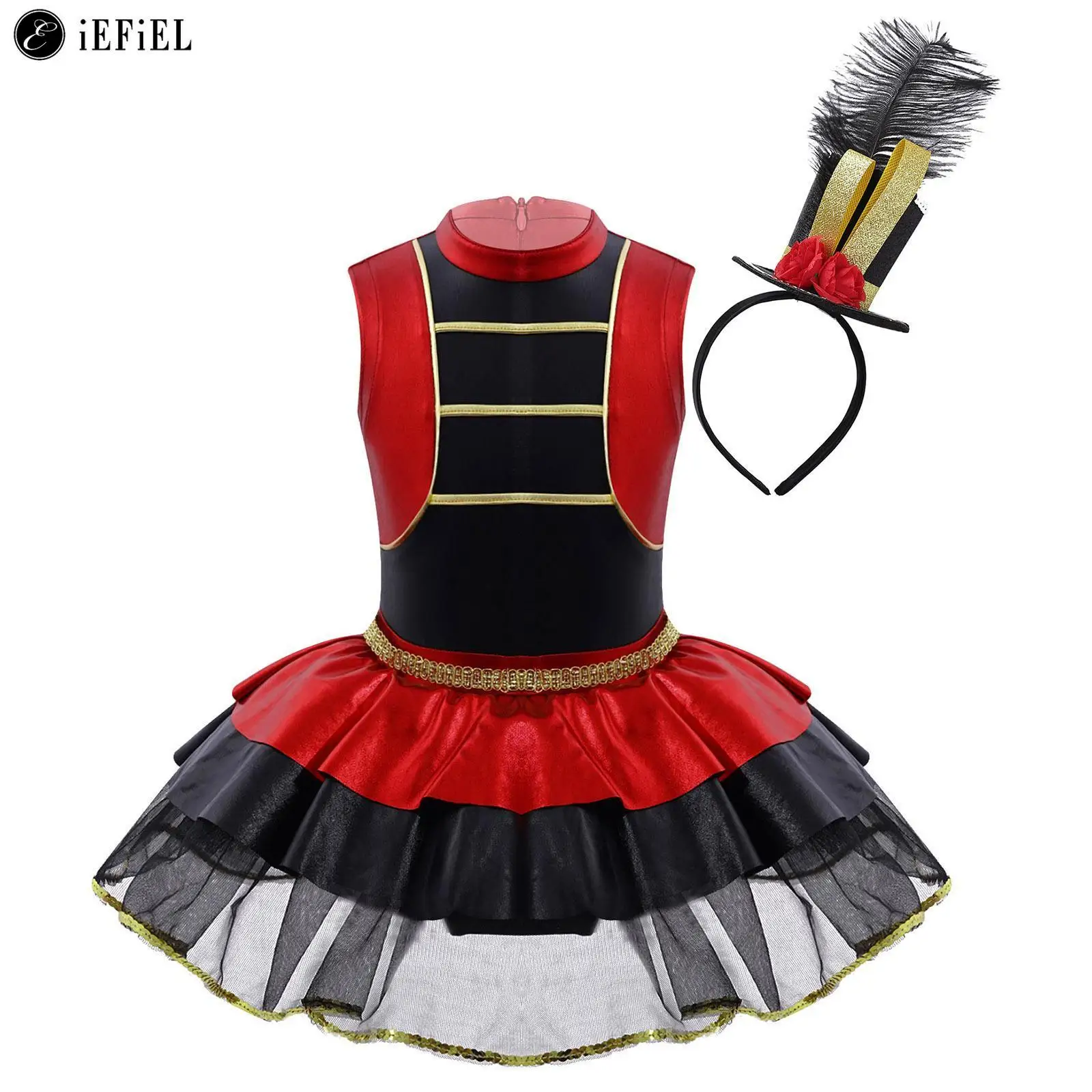 

Kids Girls Sleeveless Tutu Ballet Dance Dress Leotard Carnival Party Stage Performance Costume Circus Ringmaster Fancy Dress