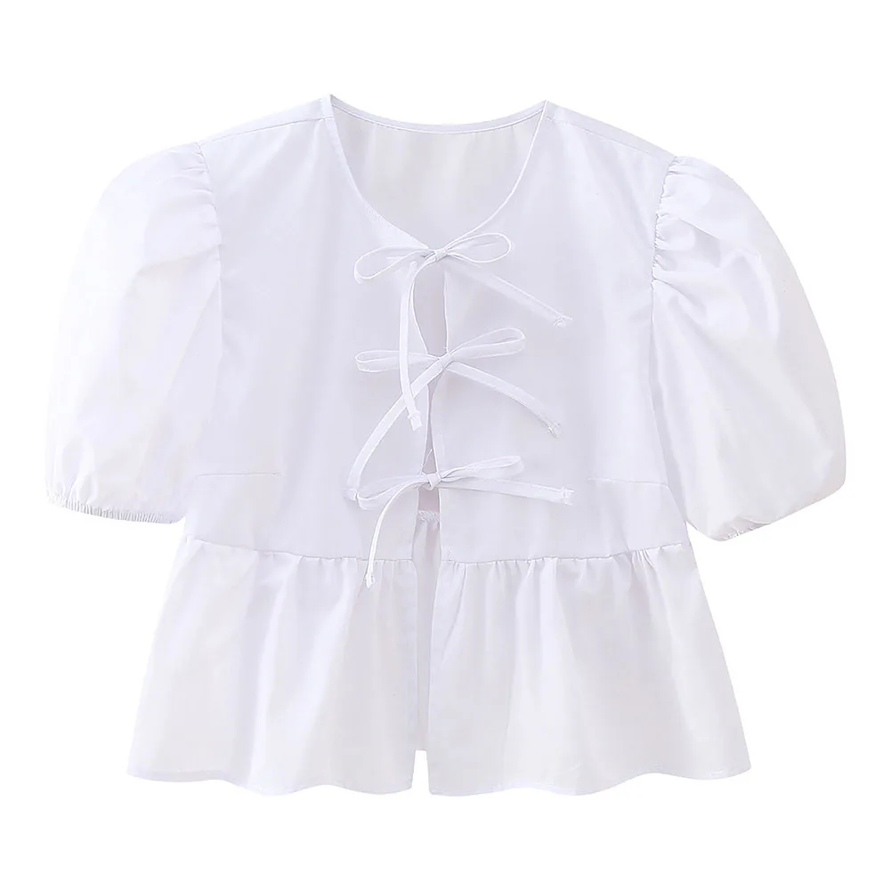 

Рубашка женская с пышными рукавами, модный удобный топ на завязках, уличная одежда, весна