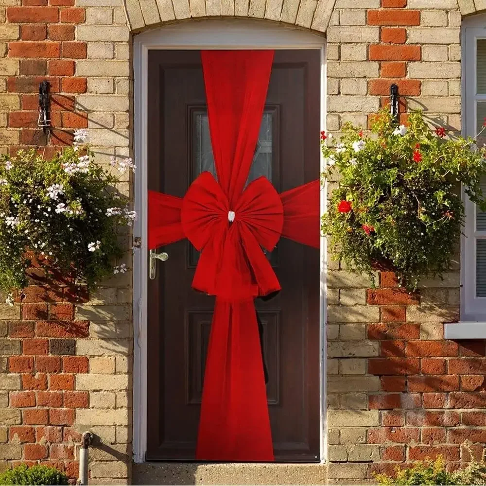 Linen Ribbon Bow Red Redbow Christmas Tree Fireplace Home Cupboard Front Door Party Decoration Holiday Birthday Wall Home 1Pc ribbon bow decoration
