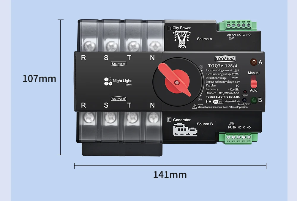 Din Rail eWelink WIFI Smart ATS Timer 230V Dual Power Automatic Transfer Selecto