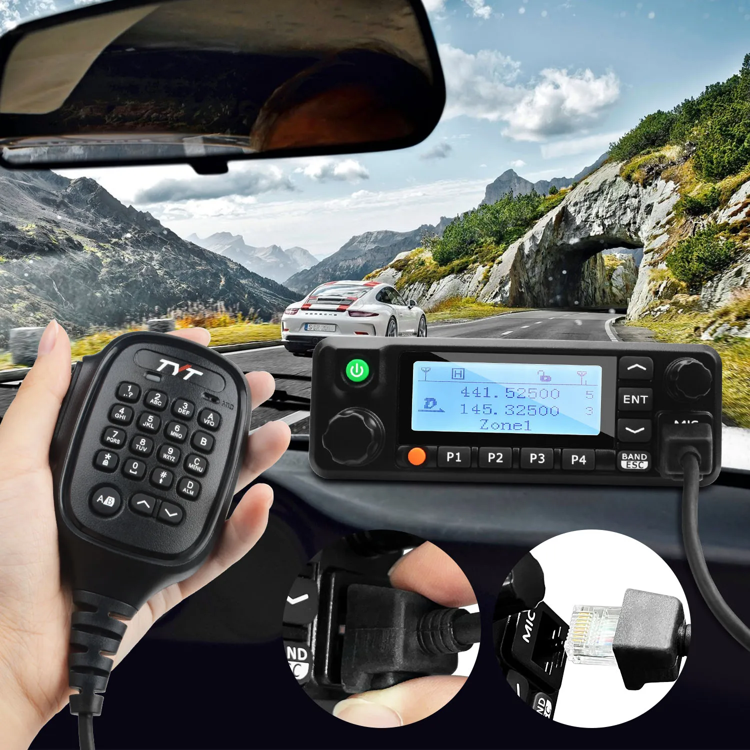 TYT Mobile Transceiver MD-9600 GPS VHF136-174MHz UHF400-480MHz Dual Band Voice Record VOX 50W DMR Digital & Analog Walkie Talkie 5