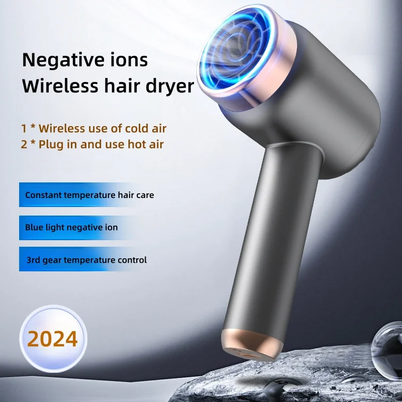 Wireless Hair Dryer Portable For Blowing Cold/Hot Air With High Wind Power Quick Drying Hair Care And Silent Dryer