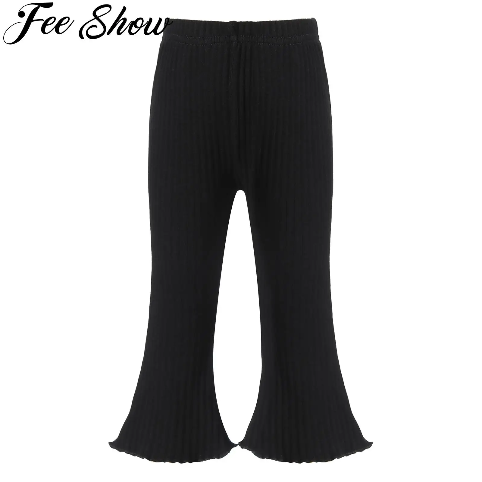 

Baby Girls Toddler Ribbed Flared Pants Solid Color Stretchy Bell-Bottomed Leggings Casual High Waist Elastic Waistband Trousers