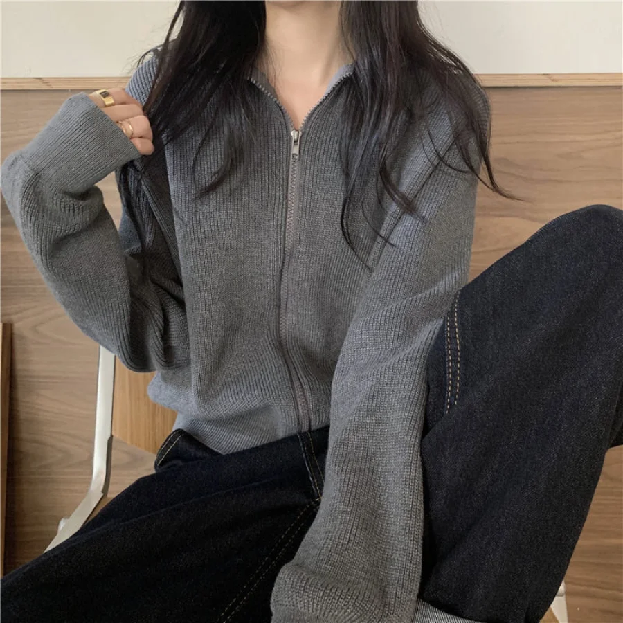 

Knitted Cardigan Coats Women's Lapel Long-sleeved Sweater Spring and Autumn New Loose Solid Color Thin All-match Top Jacket