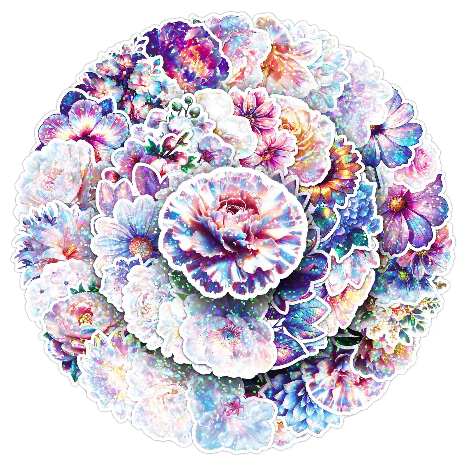 50PCS 깜박이는 꽃 스티커 레이저 식물 꽃 크리 에이 티브 홀로그램 방수 장식 전화 컴퓨터 스티커