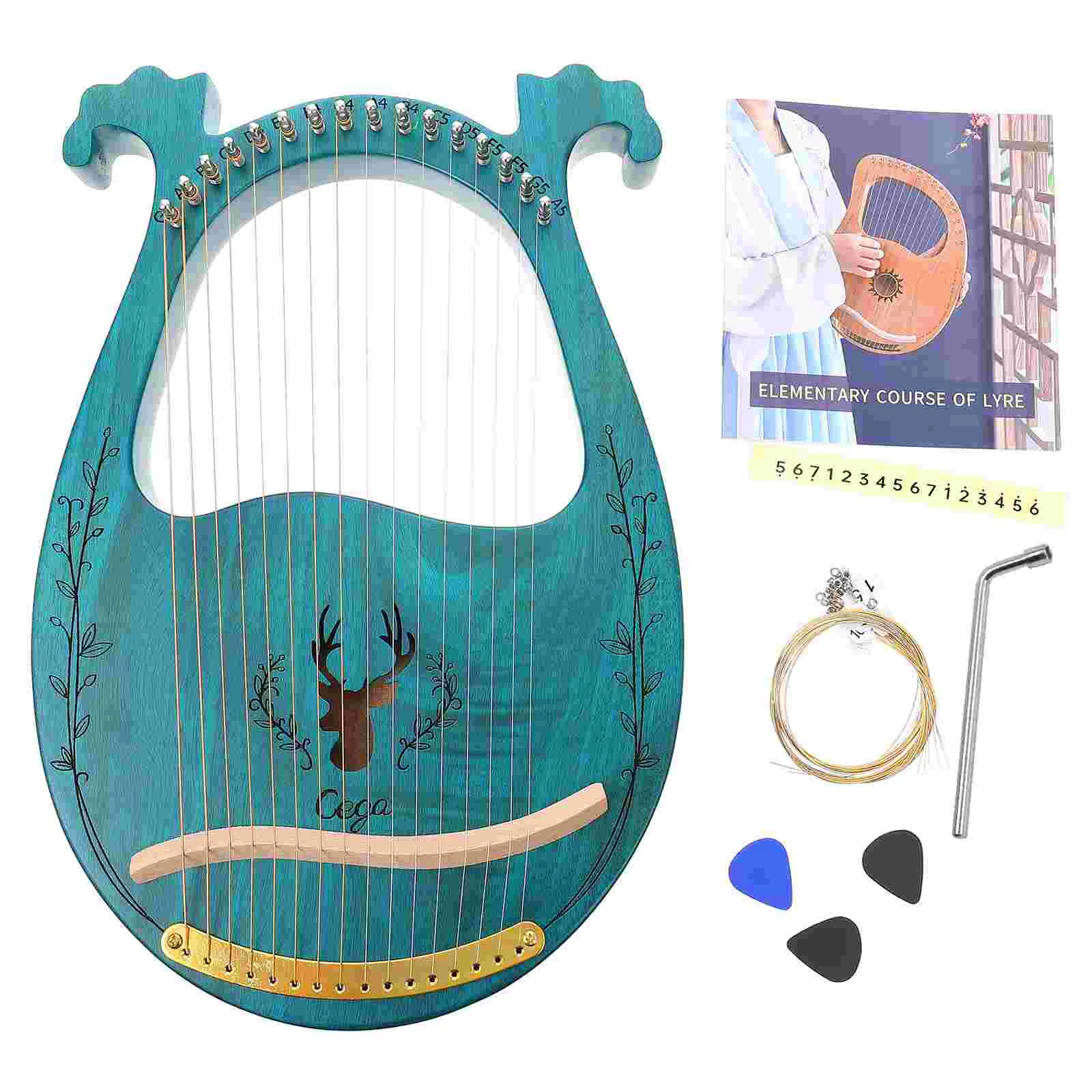 

WH-16 Lyre Harp Metal Strings Handheld Harp Wood String Instrument With English Instrument Book Tuning Tuning Bar String