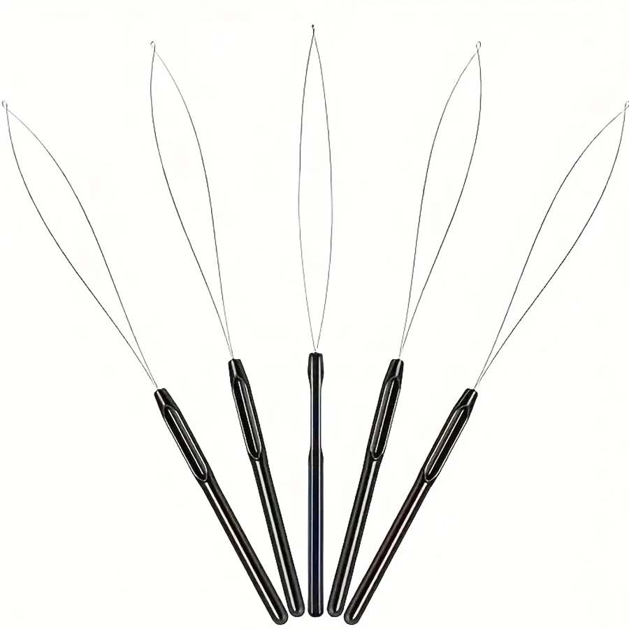 Hair Extension Tool Set 5/10pcs-Stainless Steel Needles with Colorful Plastic Handles For Beading & Weaving