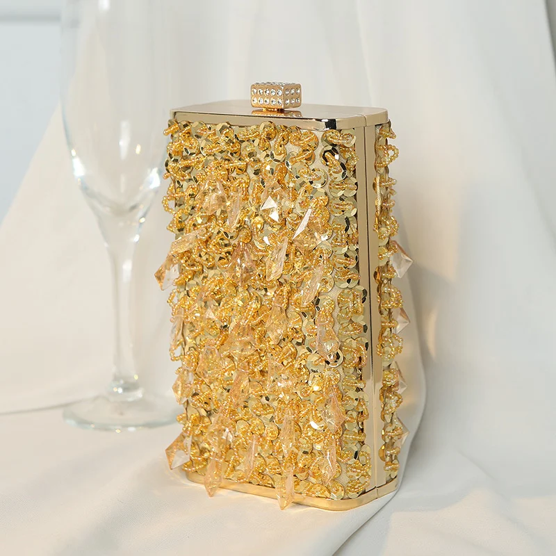 New Women Tassel Evening Clutch Bags Diamond Hasp Wedding Banquet Shoulder Bags Bling Sequins Wallets With Chain 9 Colors